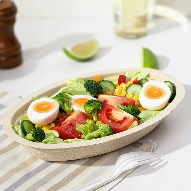 Boat-shaped bagasse salad bowl